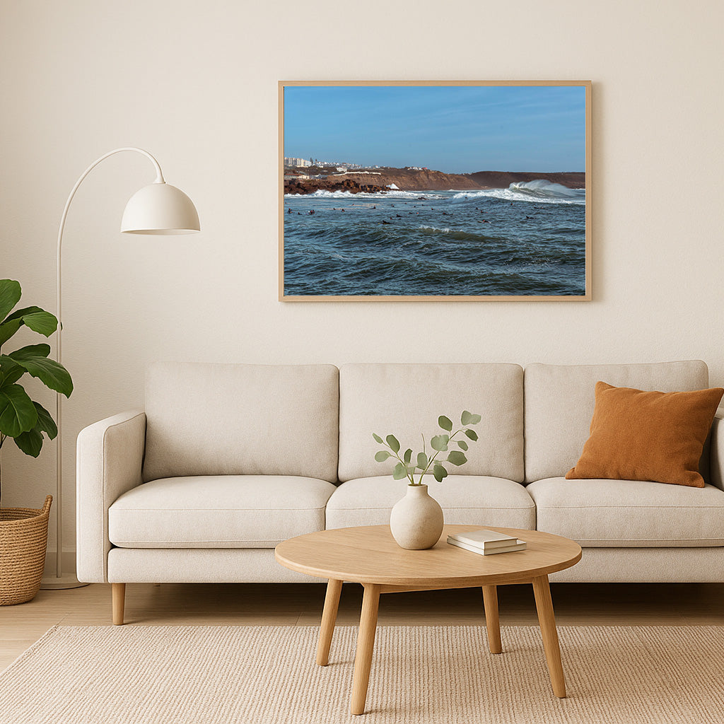 Surfer im Lineup Poster als Wandbild im Wohnzimmer