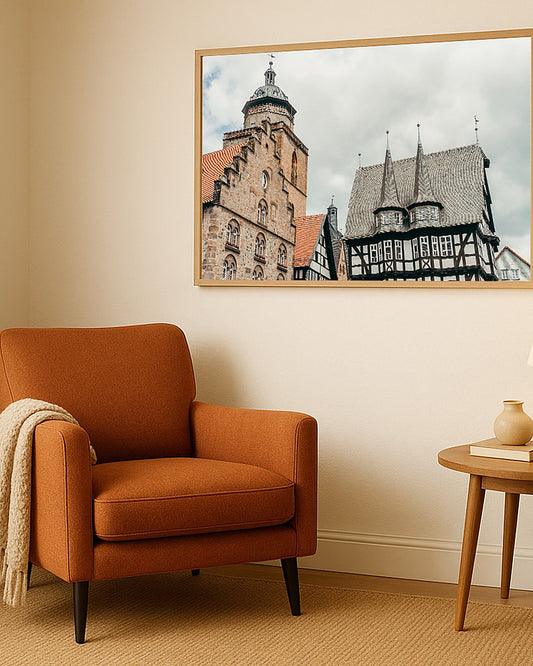 Poster Alsfeld Marktplatz – Historisches Rathaus und Fachwerk zum 800. Stadtjubiläum