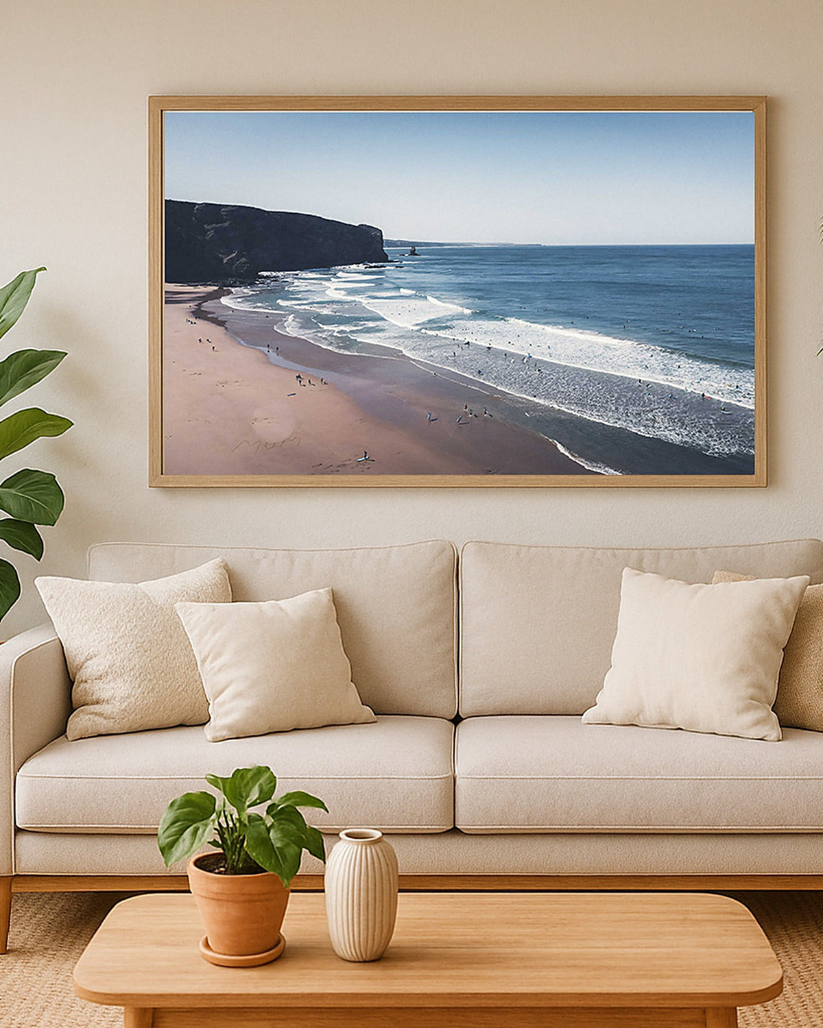 Arrifana Beach Surf-Poster als Wandbild im Wintergarten mit blauem Licht