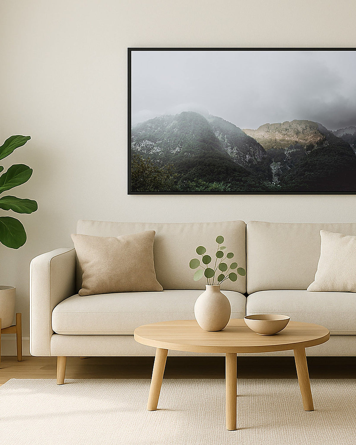 Poster Slowenische Berge – Nebelschwaden über stillen Gipfeln in den Alpen