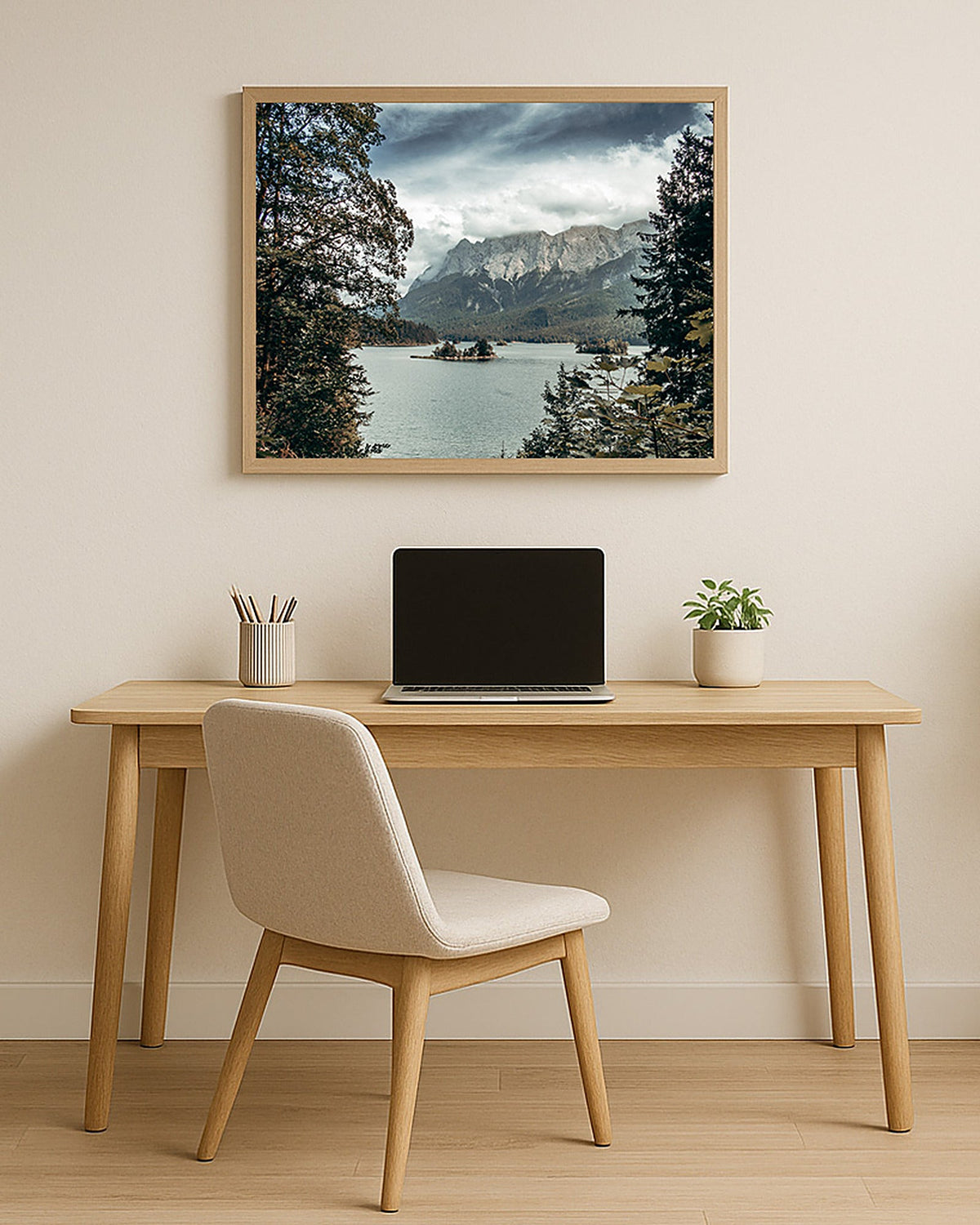 Poster Eibsee Alpenpanorama Bayern – See zwischen Tannen mit Blick auf die Alpen