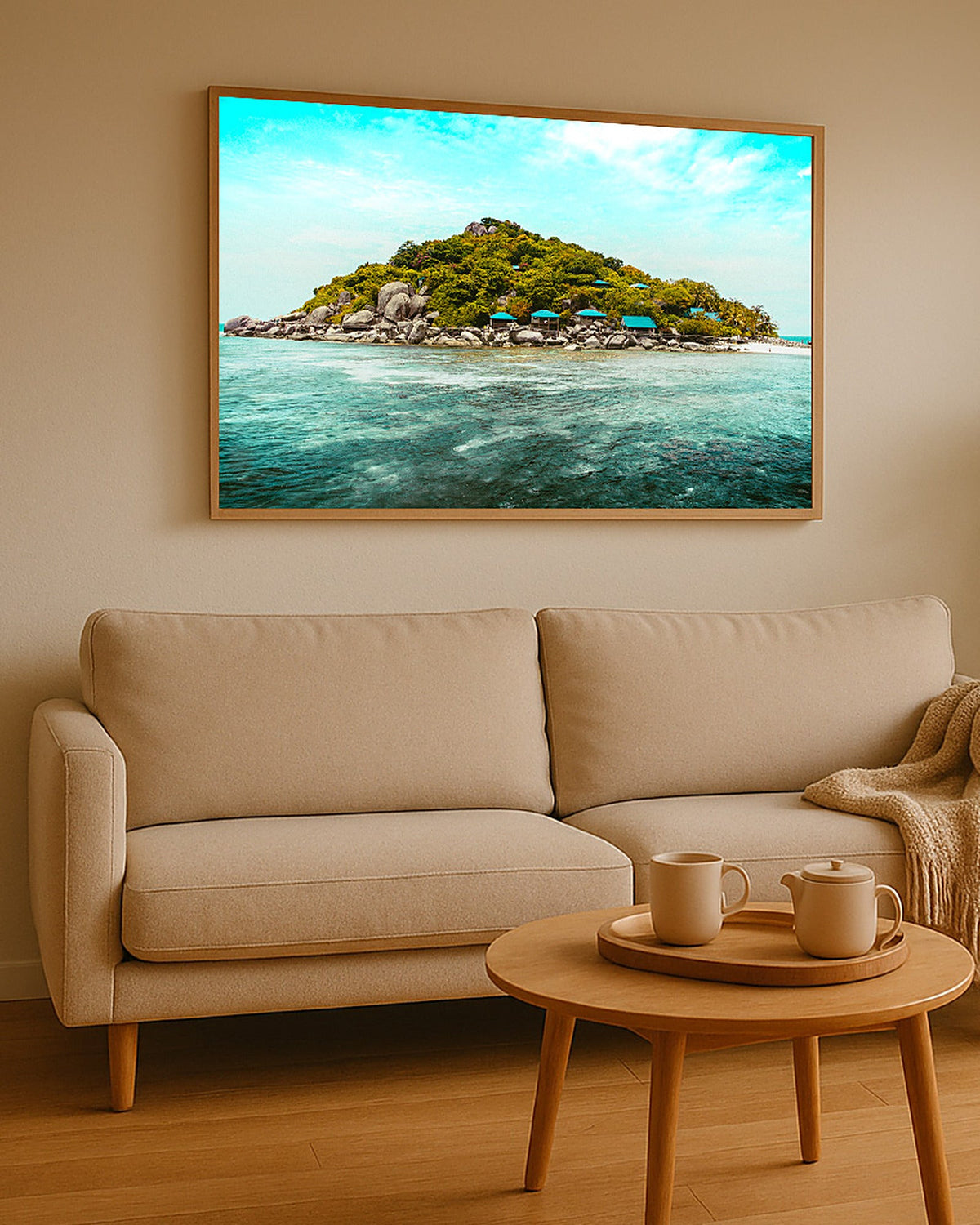 Poster Koh Tao Thailand – Ferienhäuser im türkisblauen Wasser der tropischen Insel
