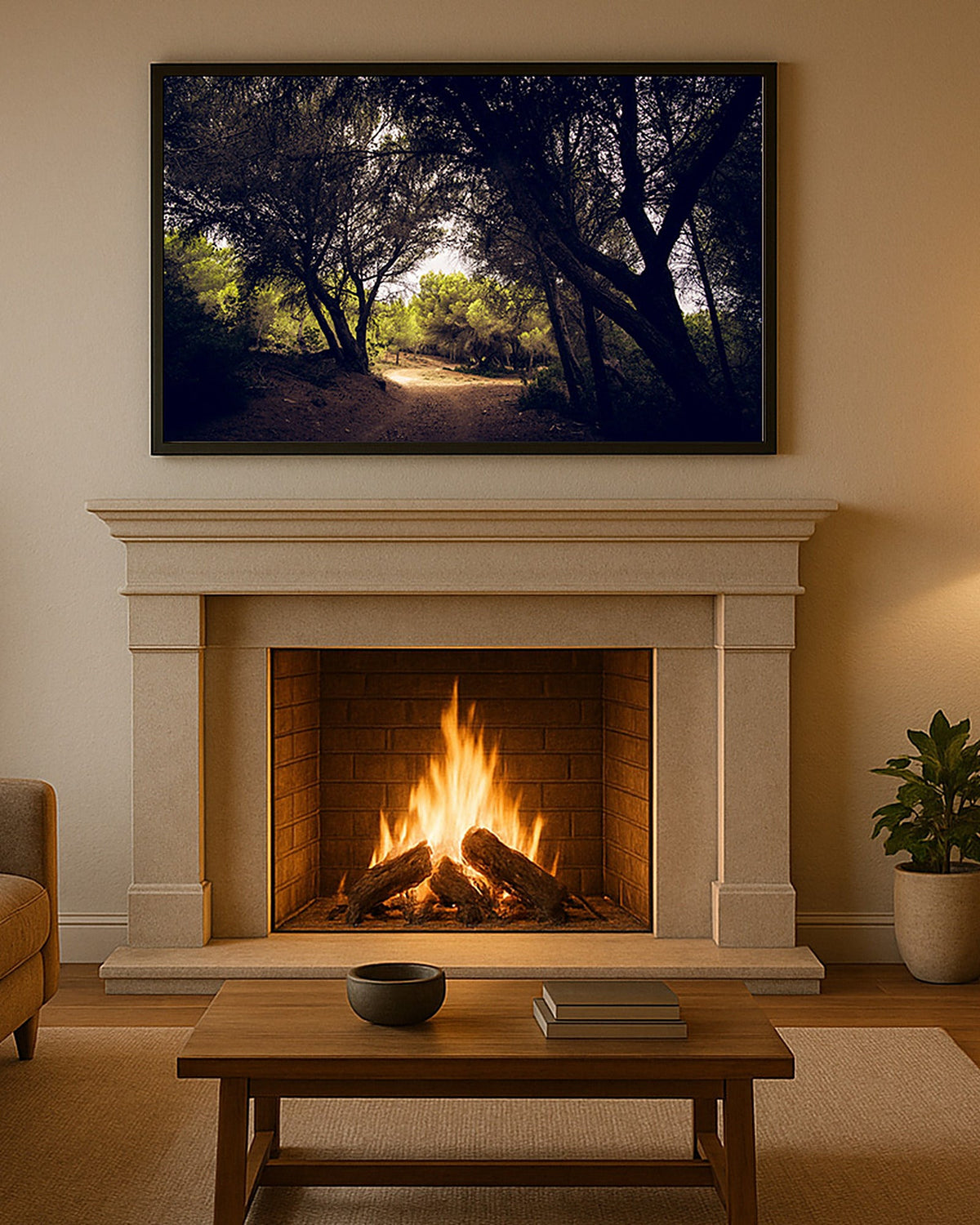 Poster Menorca Wald – Lichtdurchfluteter Wanderweg durch mediterranen Wald
