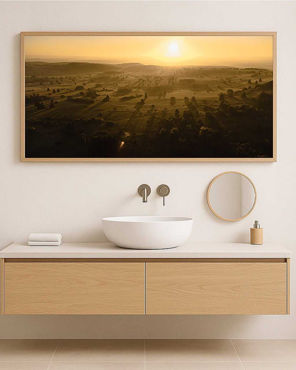 Poster Rhön Sonnenaufgang – Nebelwald im goldenen Morgenlicht Hessen