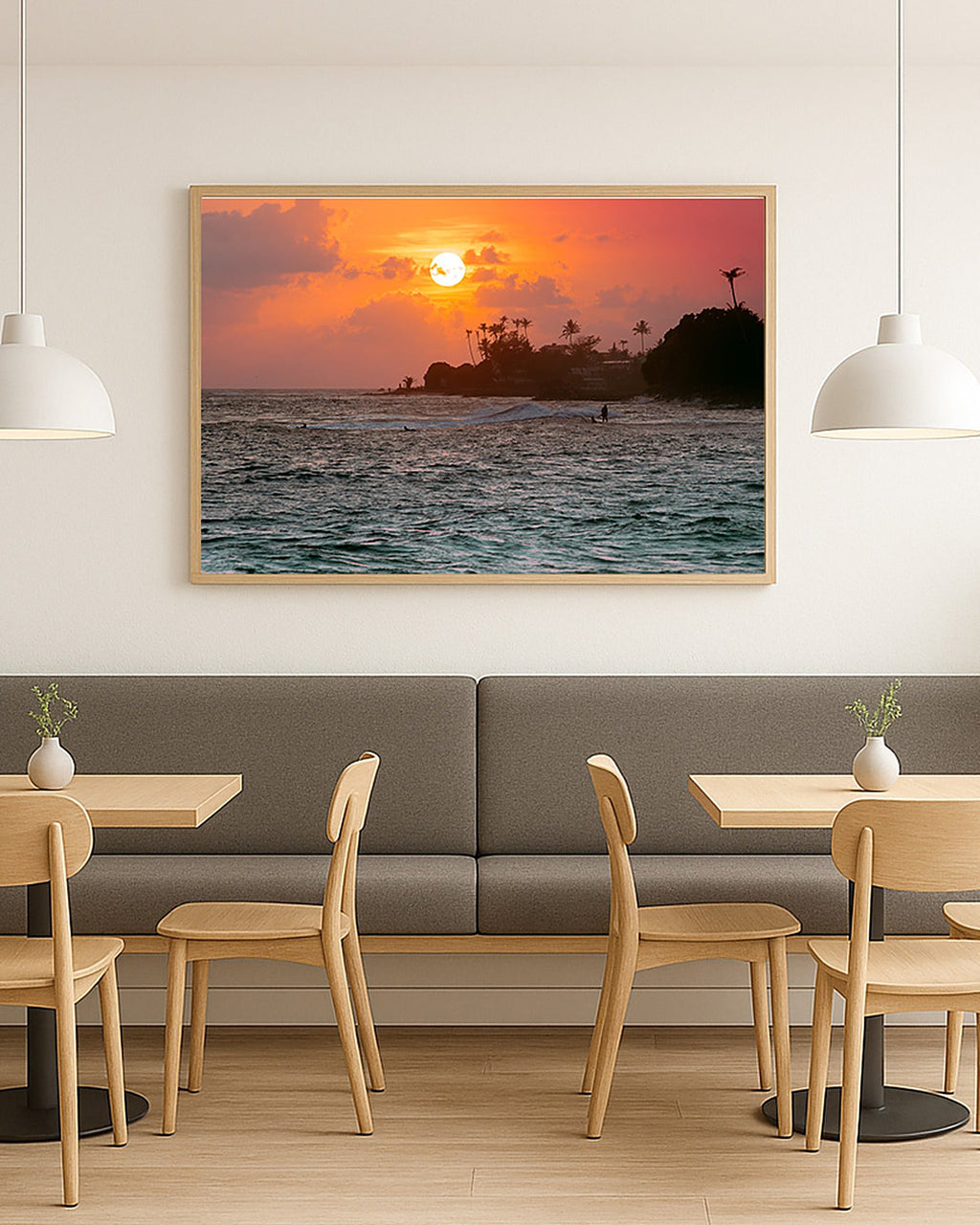 Poster Midigama Sunset Sri Lanka – Größenvergleich im Wohnraum