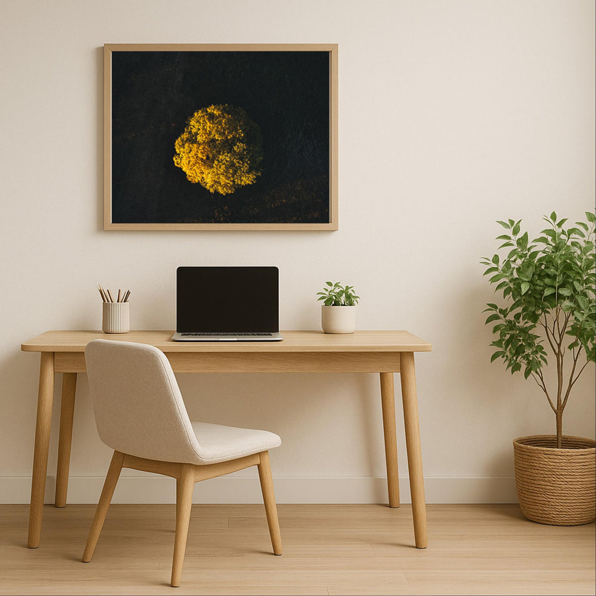 Rhön-Poster an der Wand, mit Person als Größenvergleich